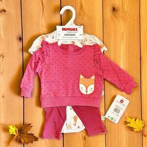 Brand New Huggies Baby Girl 3 Piece Organic Cotton Layette Set Size 3 Months
